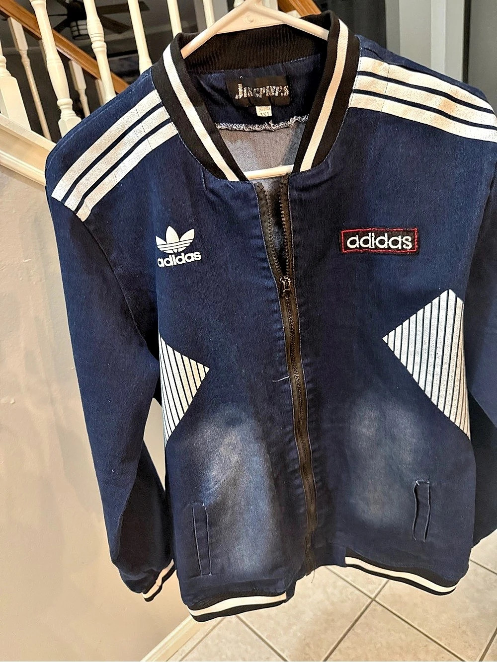 adidas Color Block Bomber Jacket in Blue & White XL